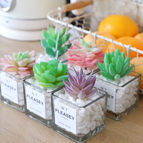 仿真多肉植陶瓷玻璃盆栽假花绿色景观网红家居室内装饰设计摆放件
