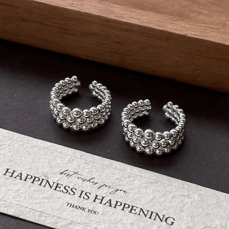 S925纯银三层圆珠耳夹C型