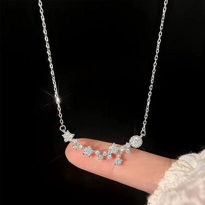 S纯银足银星星闪钻项链女