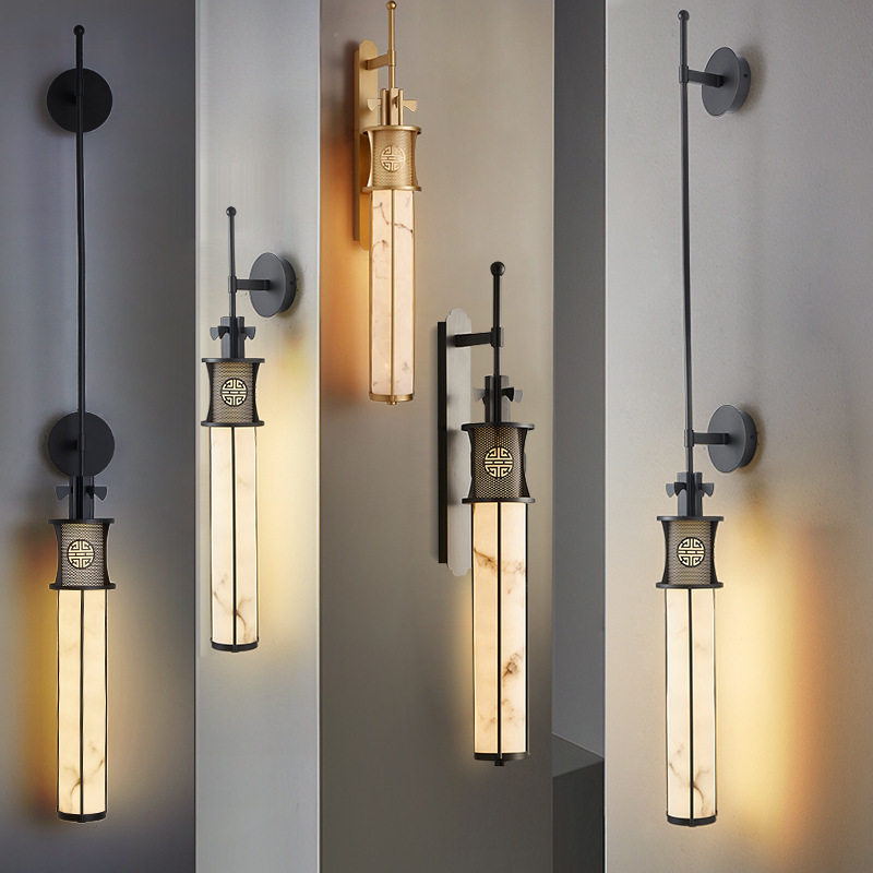 新中式云石壁灯酒店大堂过道灯设计师别墅中国风禅意客厅背景墙灯
