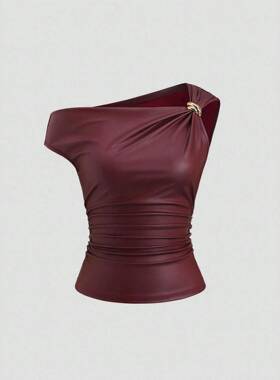 Women's Asymmetrical Shoulder Metal Buckle Decorative Fitted