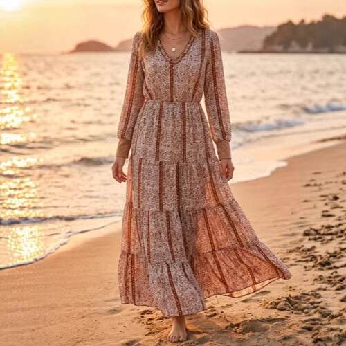 Women's Spring Summer Floral Print Shirt V-Neck Beach Party