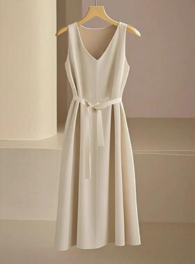 Women's Solid Color Tie Front Dress, Casual Elegant