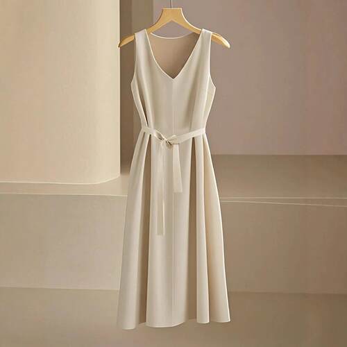 Women's Solid Color Tie Front Dress, Casual Elegant
