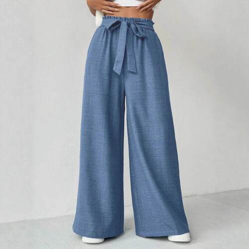 High Waist Wide Leg Pants Casual Loose-Fitting Belted