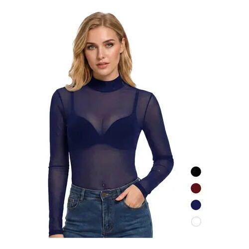 Q 79270 Women Long Sleeve Blouse Sensual Sheer性感衬衫