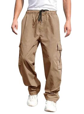Men's Casual Cargo Pants with Elastic Drawstring Waist -