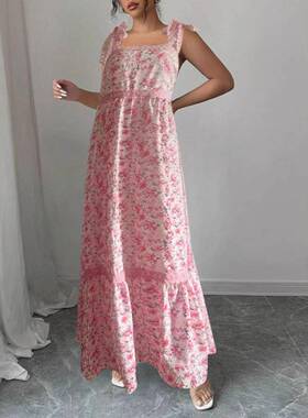 Women's Boho Dresses Floral Tied Lace Straps Empire Waist