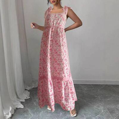 Women's Boho Dresses Floral Tied Lace Straps Empire Waist
