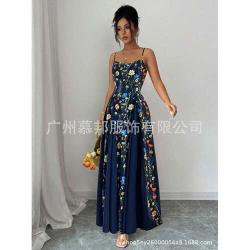 A fashionable women's navy blue floral print camisole