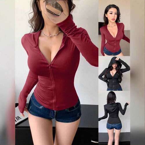 Women's Slim-Fit Elastic Sporty Yoga Jacket Top, Zipper Long