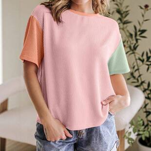 Women's Short Sve Crewneck T-Shirt - Ribbed Texture,