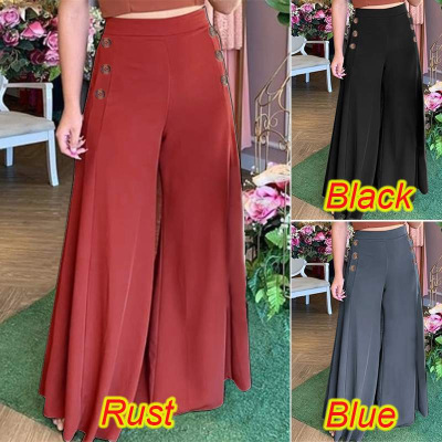 SolidButtonWideLegTrousers