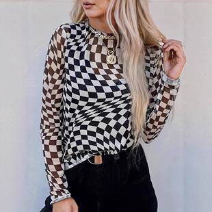 Checkerboard Plaid Long Sve Top 2026 Trend Checkered Pattern