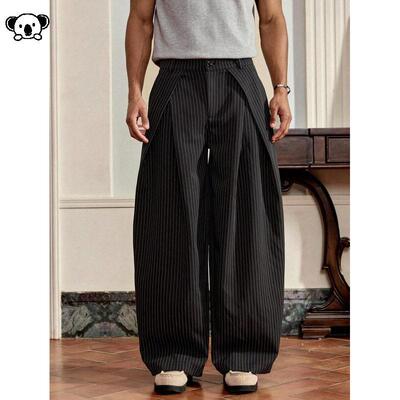F 64001 Men Loose Pants Striped Crossover条纹裤子