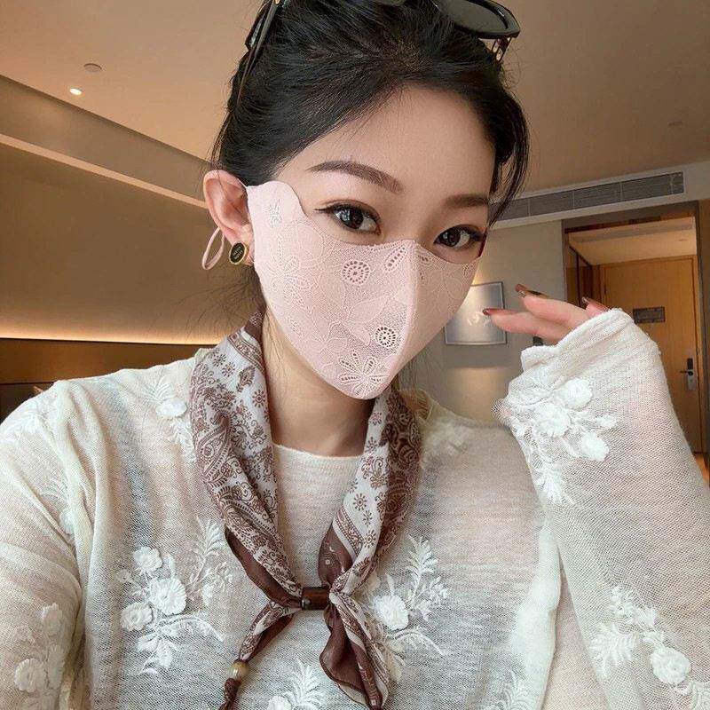 透气眼角防防晒轻薄面罩夏季女士遮脸立体护蕾丝高颜值口罩紫外线