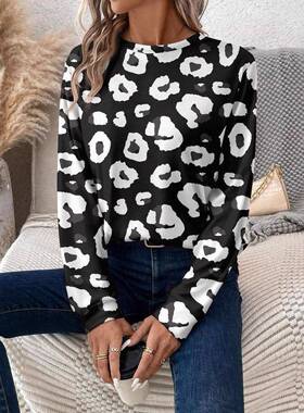 Leopard Print Round Neck T-Shirt Women's Comfortable