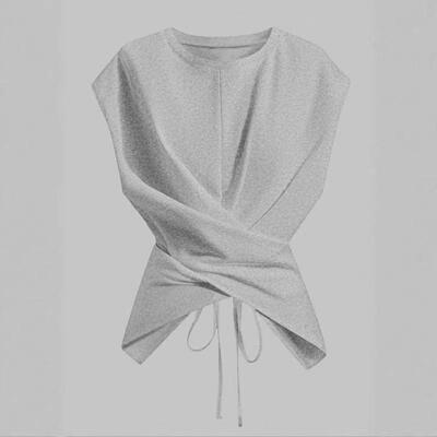 Summer Cross-Band Waist Cinch Sleeveless Knit T-Shirt