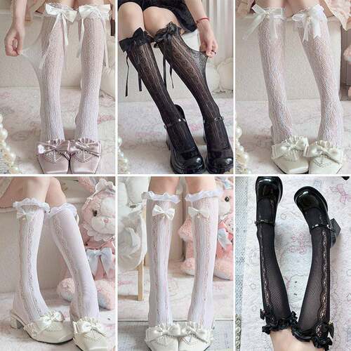 Women's 2 Pairs Contrast Lace Hollow Out Sheer Crew Socks