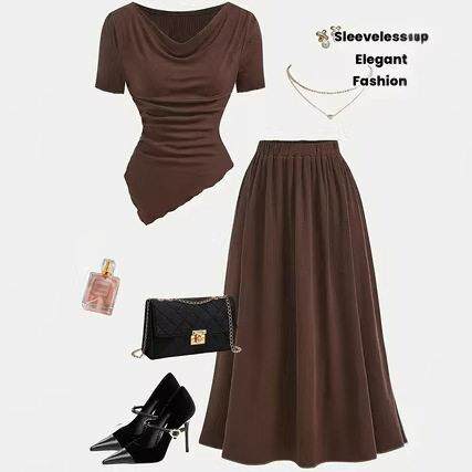 Fashion Asymmetrical V Neck Long Sleeve Top & Solid Color