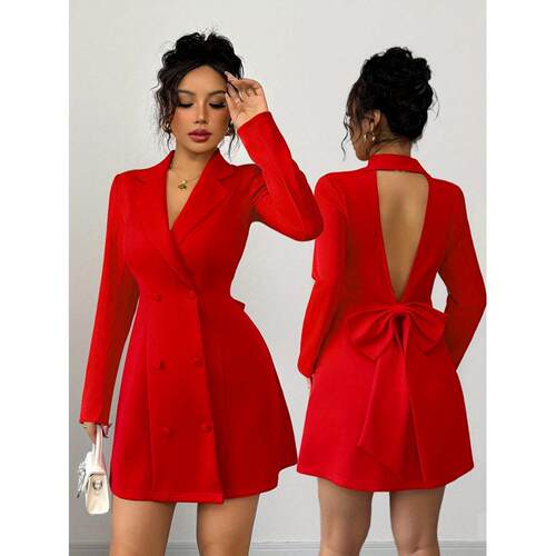 New Women's Suit Jacket Lapel Double Button Deep V Neck