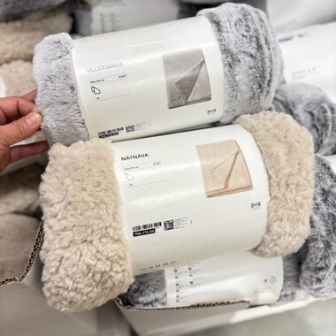 IKEA宜家 奈特奈瓦休闲毯保暖柔软毛绒毯沙发毯米色灰色130x170cm