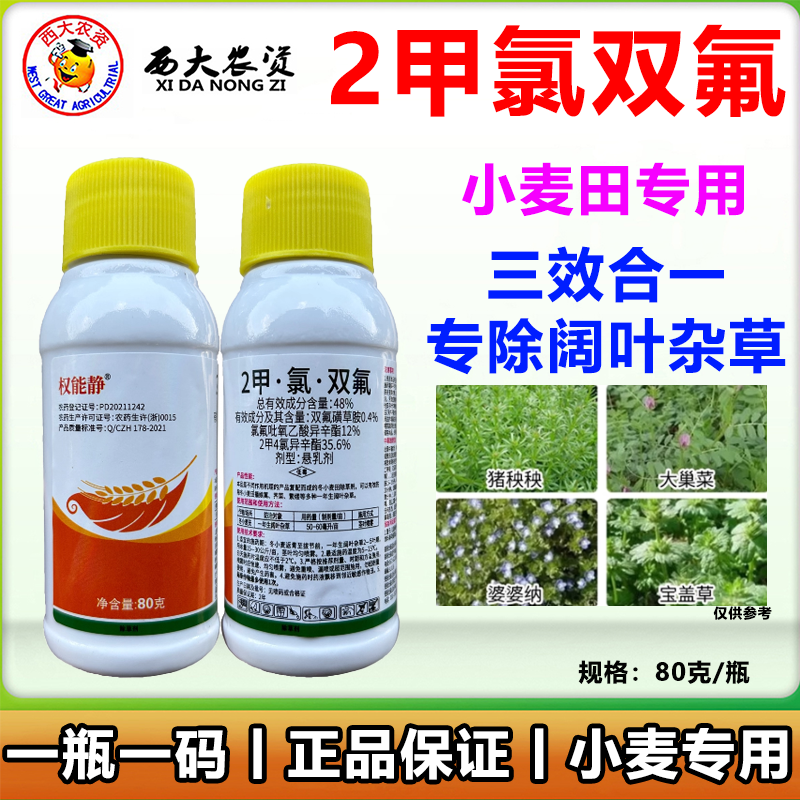 权能静小麦苗后专用除草剂2甲4氯钠氯氟吡双氟磺草胺杂草烂根农药