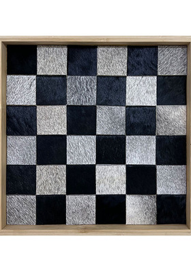 原创设计黑灰马毛棋盘格托盘木质竹子轻奢新款香薰托盘ins收纳盘