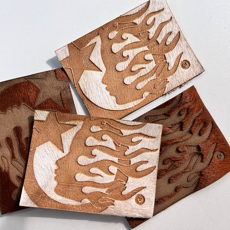 素色马毛皮激光刻字logo皮标裤牌真马毛牛仔裤皮牌服装辅料