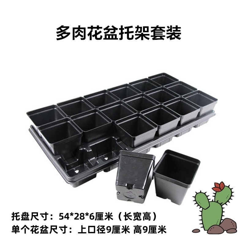 9.0cm塑料小方杯/花盆托盘/穴盘育苗盘/风信子多肉花盆黑方黑色