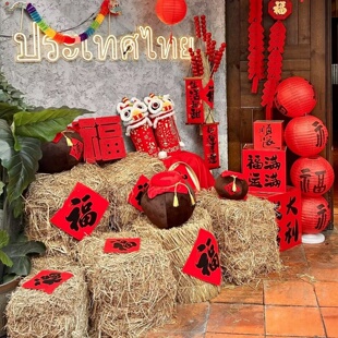 草垛子稻草堆新年氛围店铺门头装饰元旦网红庭院布置打卡拍照道具