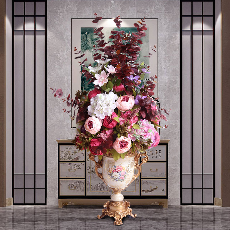 仿真牡丹尤加利绣球花混合式创意插花套装酒店会所大厅装饰品摆件