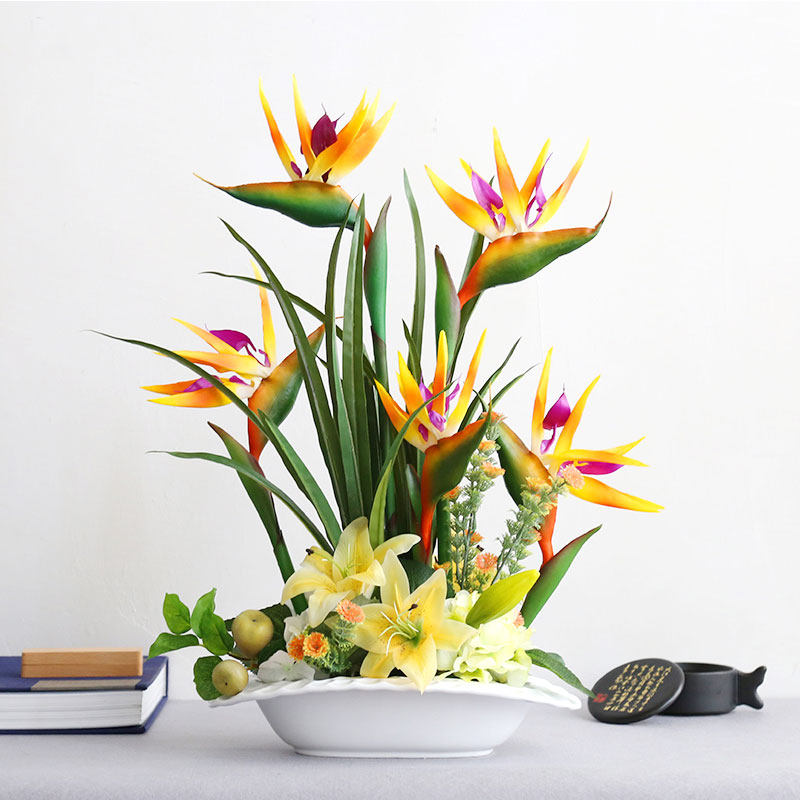仿真花天堂鸟蝴蝶兰花套装摆设中式插花家居客厅玄关假花饰品摆件