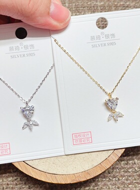 慕琦银饰通体S925纯银可爱小金鱼时尚锁骨项链女百搭气质优雅