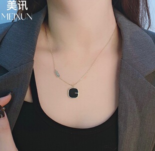 美讯饰品新款字母G黑色板材小方片时尚休闲项链女个性冷淡风潮
