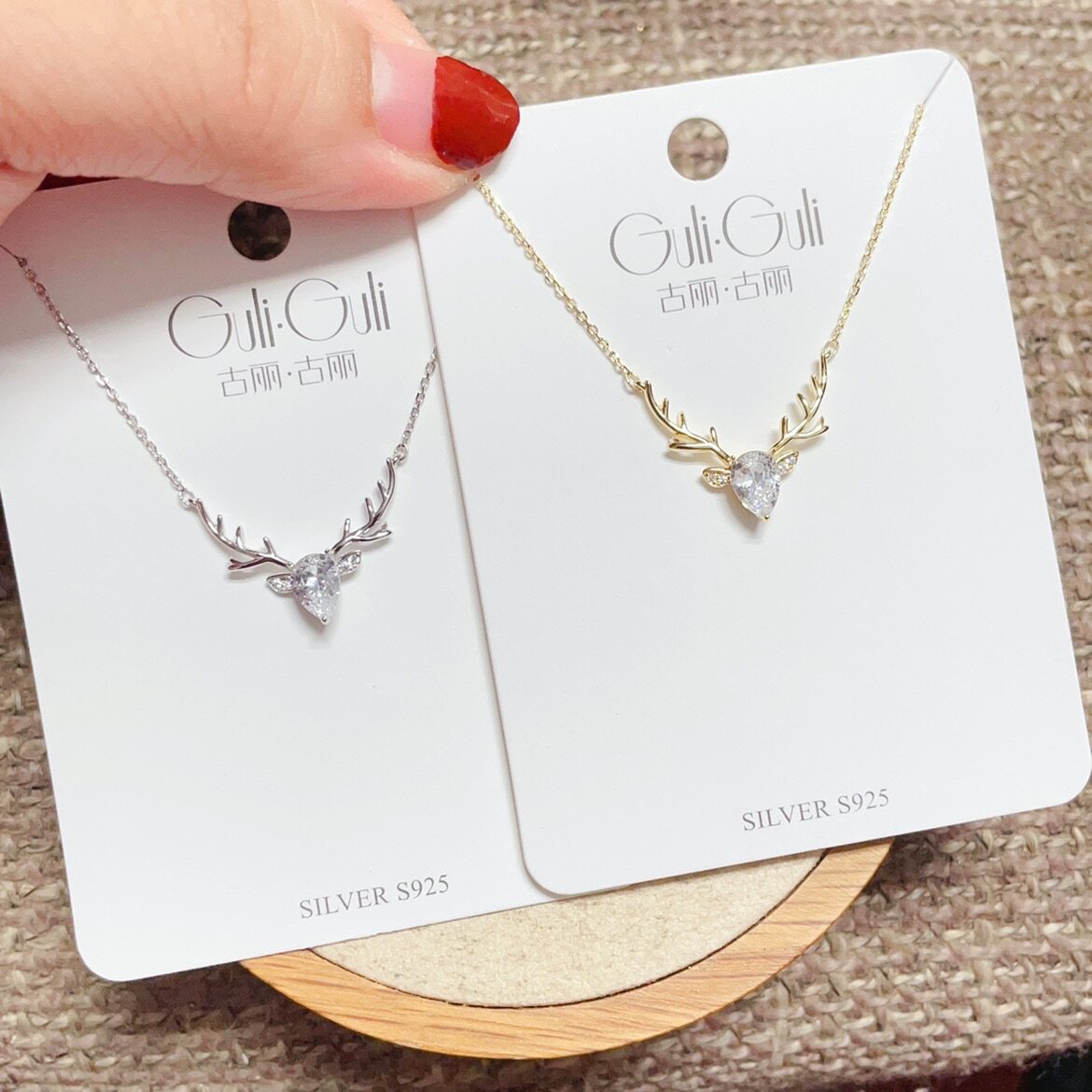 古丽古丽银饰S925银镀金一路有你小鹿头时尚锁骨项链女百搭