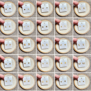 闪亮银饰通体S925纯银22k古法金时尚精致耳钉女百搭气质优雅个性