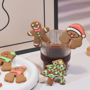 姜饼人咖啡挂杯饼干圣诞书老人雪人姜饼糖霜曲奇礼盒年会礼物手工