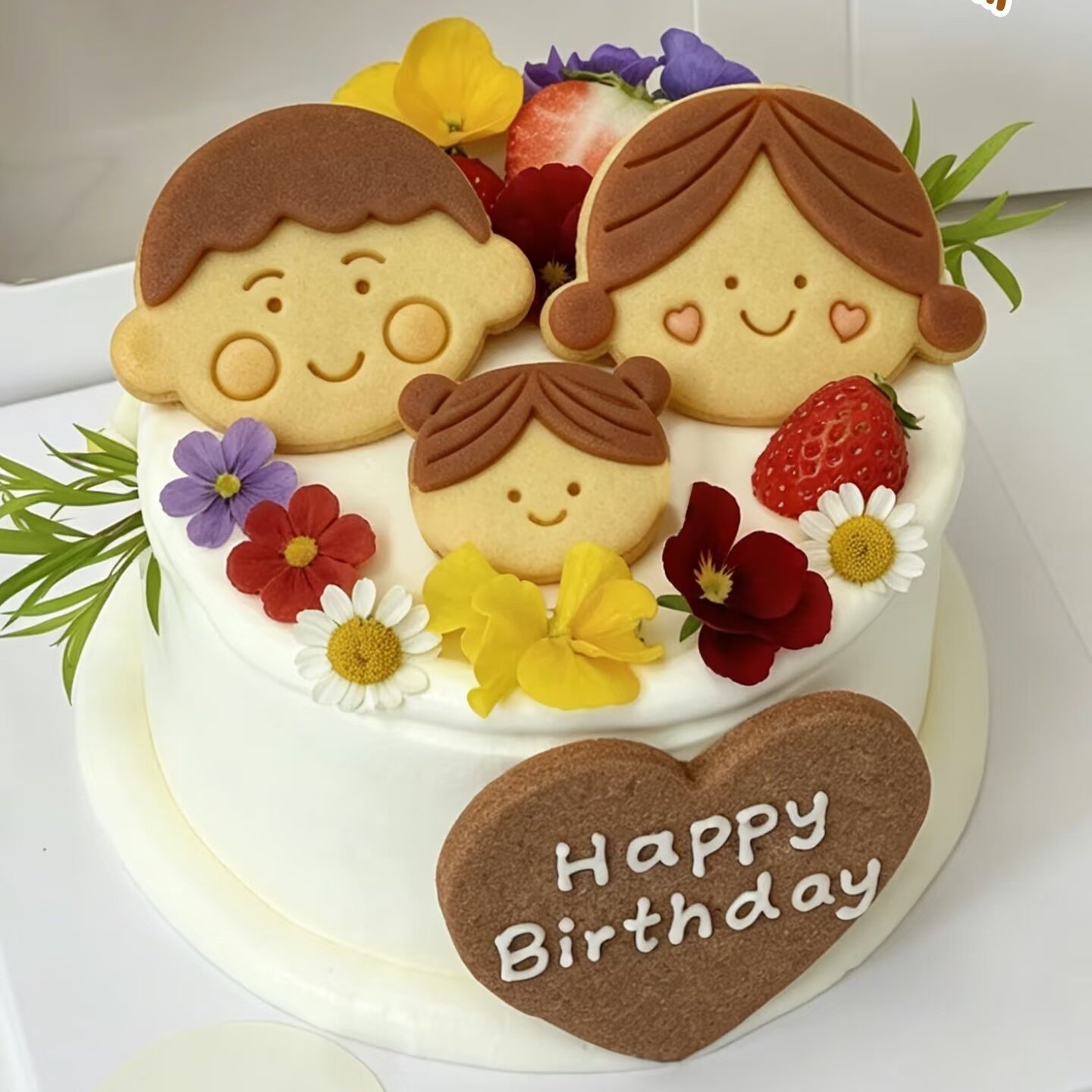 爱心娃娃脸头像男孩女孩一家三口四口脸仔生日蛋糕装饰可定制饼干