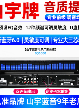 山宇EQ5000专业前级EQ均衡器调音U盘蓝牙6.0频谱显示家用卡农输出