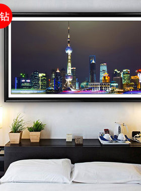 钻石画东方明珠埃菲尔贴满砖夜景