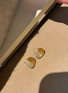 S925纯银拉丝工艺金碗耳钉女轻奢简约个性百搭耳环气质小众耳饰