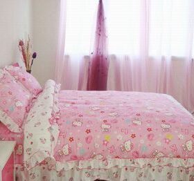 新款hello kitty欧式花边床裙式床上用品四件套床品套件1.2-2m