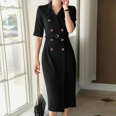 夏季新款职业装西装连衣裙风衣式裙子双排扣OL通勤女装高级感高腰