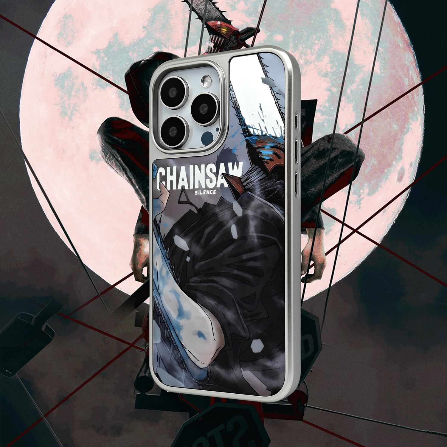 电锯人手机壳17pro16promax/15plus动漫周边二次元14pro手机保护套13max磁吸防摔磨砂黑/电镀银软边镜面