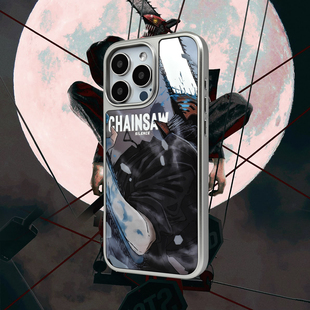 14pro手机保护套13max磁吸防摔磨砂黑 电镀银软边镜面 15plus动漫周边二次元 电锯人手机壳17pro16promax