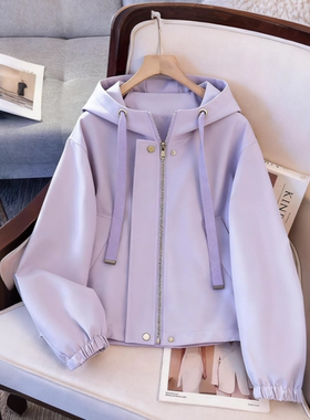 连帽通勤外套女2025年新款春秋款小个子宽松休闲夹克上衣冲锋衣