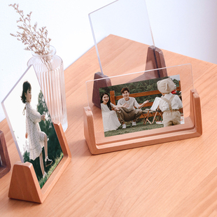 现代简约胡桃木榉木相框摆台照片678寸亚克力实木透明框架像架子