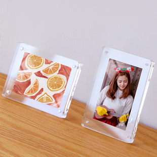 亚克力磁吸透明相框ins拍立得3寸摆件爱豆小卡展示框摆台洗照片
