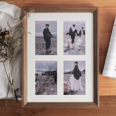 洗照片做成相框摆台加卡纸6寸情侣组合相片框挂墙结婚照画框实木